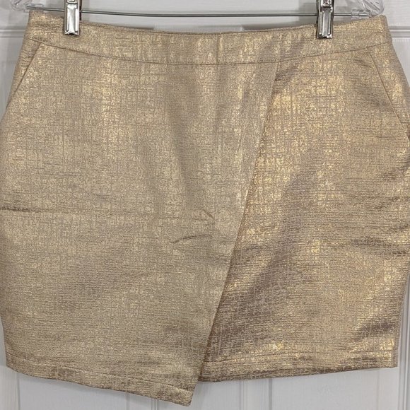 Cache Cache Metallic Gold Faux Wrap Side Pockets Mini Skirt - size 42 Eu(10-12)* - Picture 1 of 11